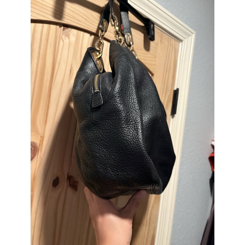 Michael Kors Black Pebbled Leather Fulton Hobo Bag Gold Chain Shoulder Purse - Picture 4 of 8
